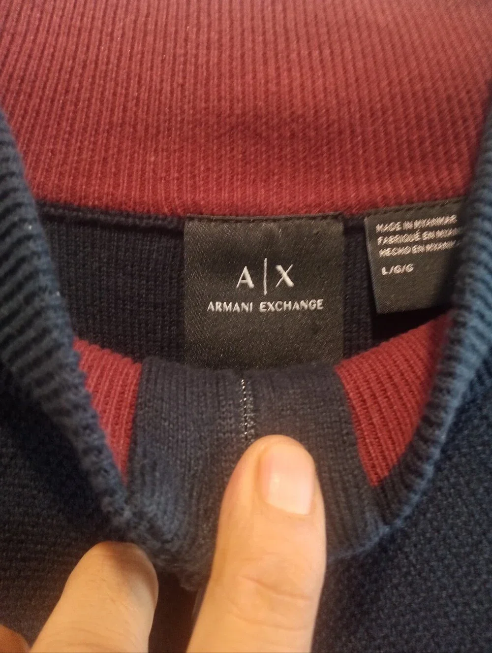Armani Exchange Navy Zip-Up Sweater with Red Trim